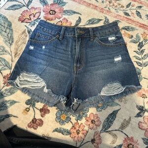 Rewash Dark Blue Frayed Hem Jean Shorts